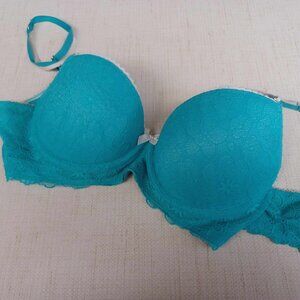 Turquoise Aqua Lace Bow Push up Bra 36 B